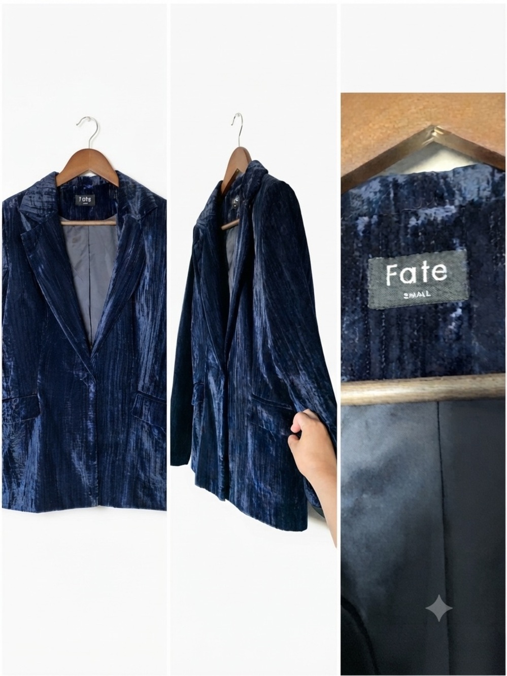 Fate Navy Crushed Velvet Blazer